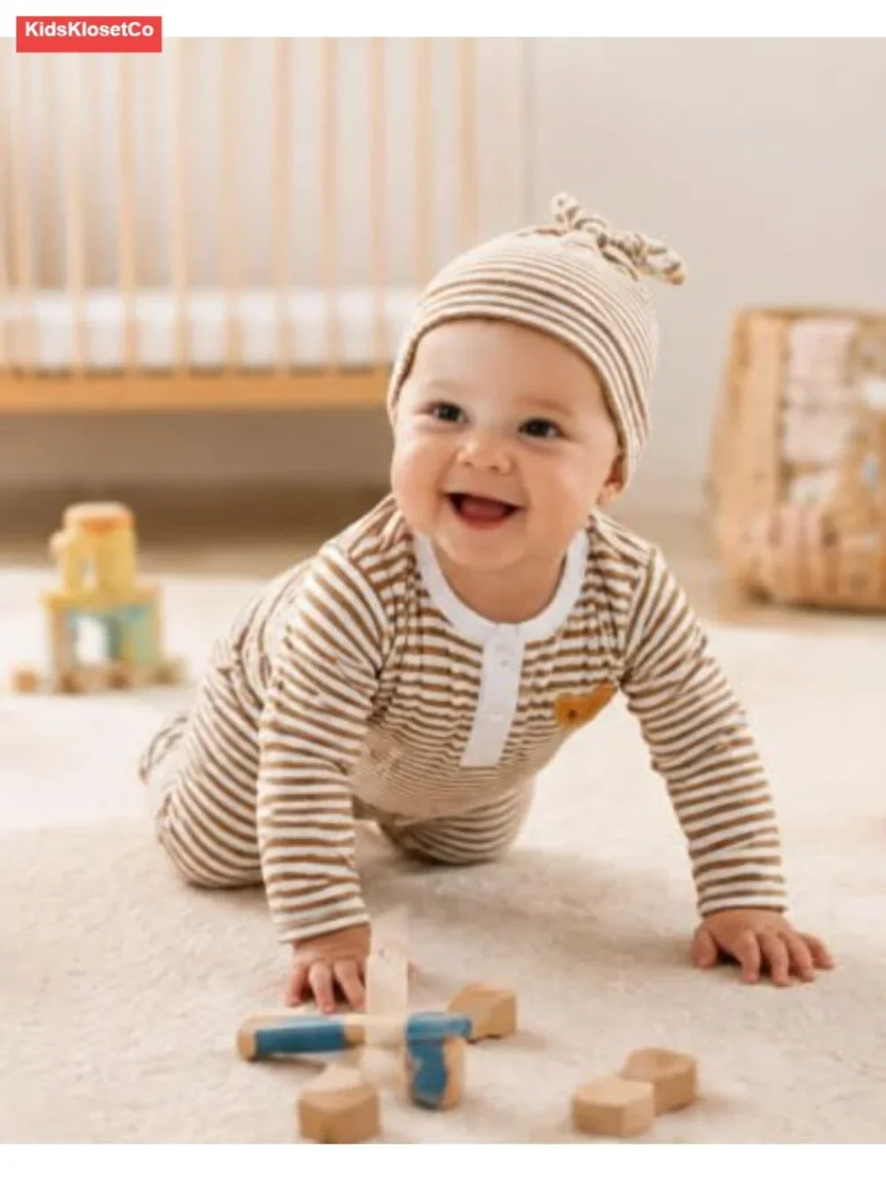 Baby Romper Pants Set Long Sleeve Ribbed Knit Colorblock 3-Piece Outfit - Picture 5 of 6
